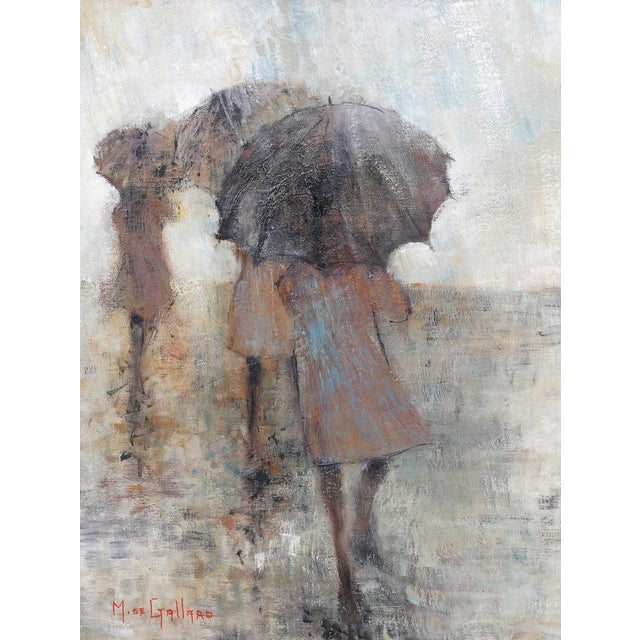 Michel De Gallard, French Expressionist School of Paris Oil Painting Women with Umbrellas Rainy Day, mid 20th C For Sale In Miami - Image 6 of 13