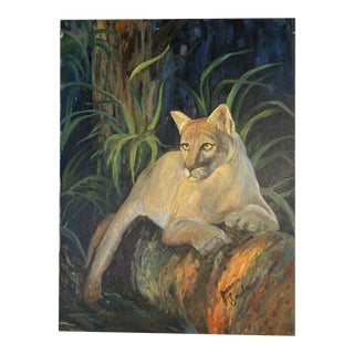 Vintage Panther Oil on Canvas For Sale