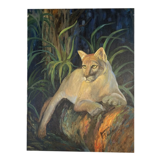 Vintage Panther Oil on Canvas For Sale