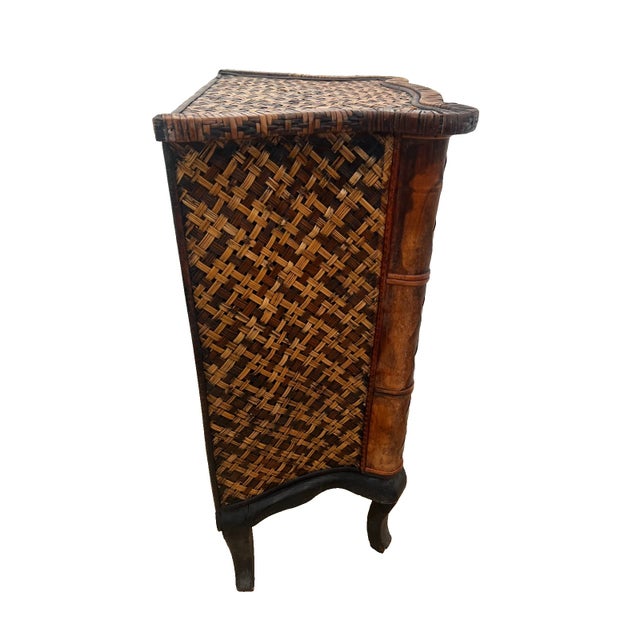Wood Vintage Nightstand Cabinet Chest Four Drawers Bamboo / Wicker Tiki Petite Size For Sale - Image 7 of 14