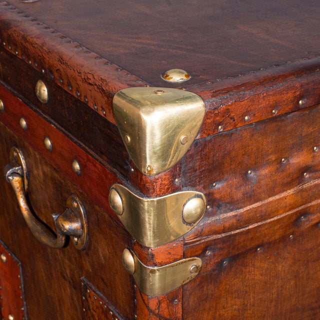 Pair of Late Vintage Officer's Campaign Trunks, English, Leather, Nightstand For Sale - Image 10 of 12