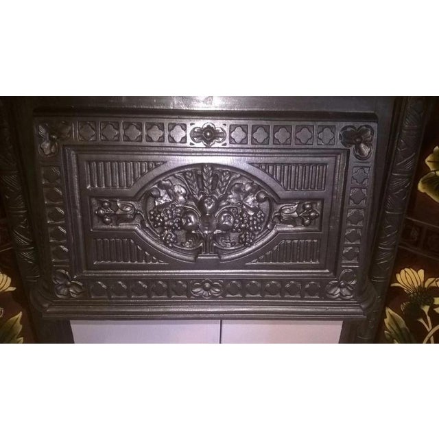 Black Antique Cast Iron Fireplace Insert with Original Tiles For Sale - Image 8 of 14