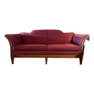 Antique Early 20th Century Hardwood Framed Burgundy Sofa For Sale