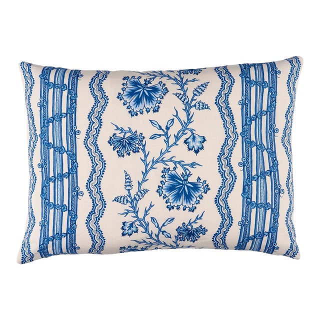 Schumacher Parvati Floral Stripe Lumbar Pillow In Delft For Sale