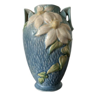 Art Deco Blue Clematis Vase by Roseville, 1930s For Sale