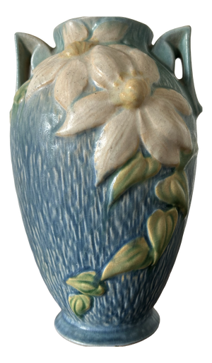 Art Deco Blue Clematis Vase by Roseville, 1930s