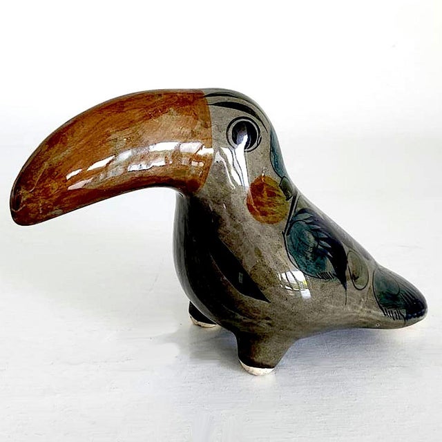 Offered is a vintage 1970s burnished ceramic toucan figurine from Tonalá in Jalisco, Mexico. The province is famed for its...