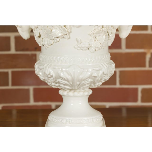 Pair of Blanc de Chine Midcentury Urns with Rams Heads and Ivy Leaves For Sale - Image 12 of 12