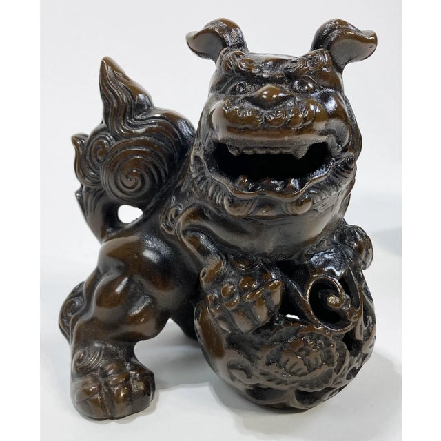 Vintage Foo Dog Figures With Bronze Finish, a Pair For Sale - Image 9 of 10