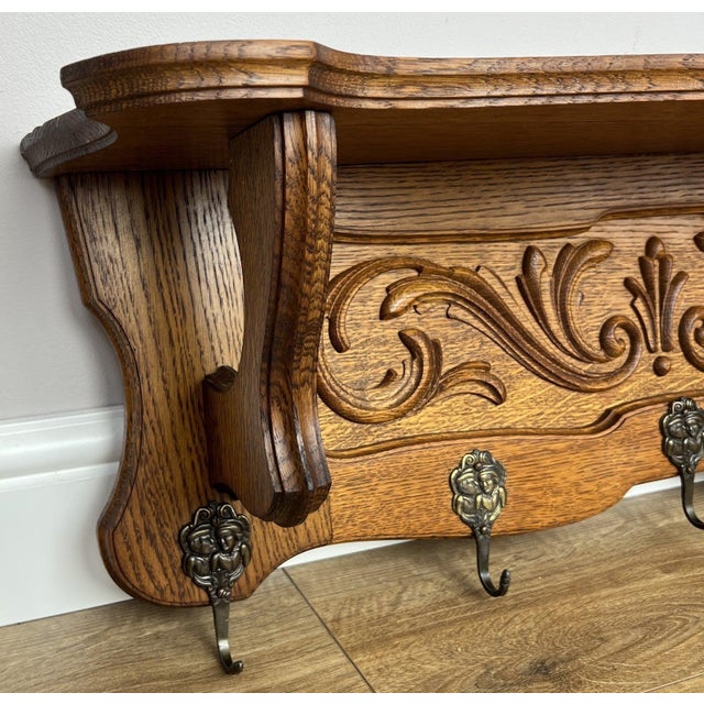 Gold Vintage French Carved Oak Wall Mounted Hooks For Sale - Image 8 of 11