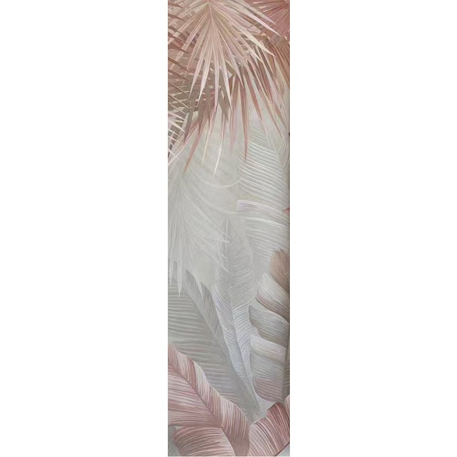 Traditional 36" * H96" * 3ps,‌ Hand-Painted Nordic Style Soft Pink Banana Leaf Wall Mural, Low-Saturation Misty Tropical Plant Wall Covering For Sale - Image 3 of 4