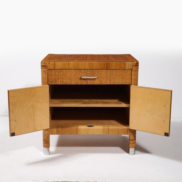 1970s Mid-Century Modern Rattan & Bamboo Wrapped Nightstands Signed Bielecky Brothers For Sale - Image 5 of 12