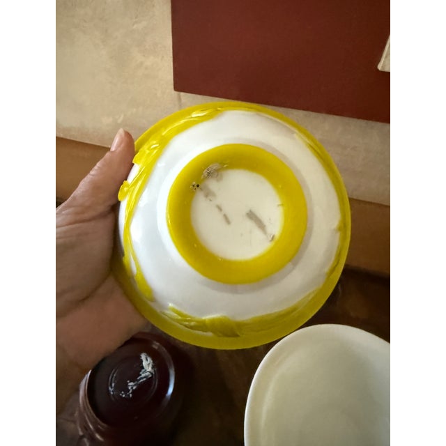 Glass Set of Two Mid Century Peking Glass Bowls, Yellow Overlay Glass, Asian Decorative Art Glass For Sale - Image 7 of 9