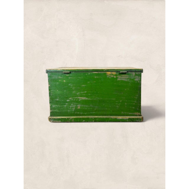 Antique English Green Painted Pine Blanket Chest C 1905 For Sale - Image 10 of 11