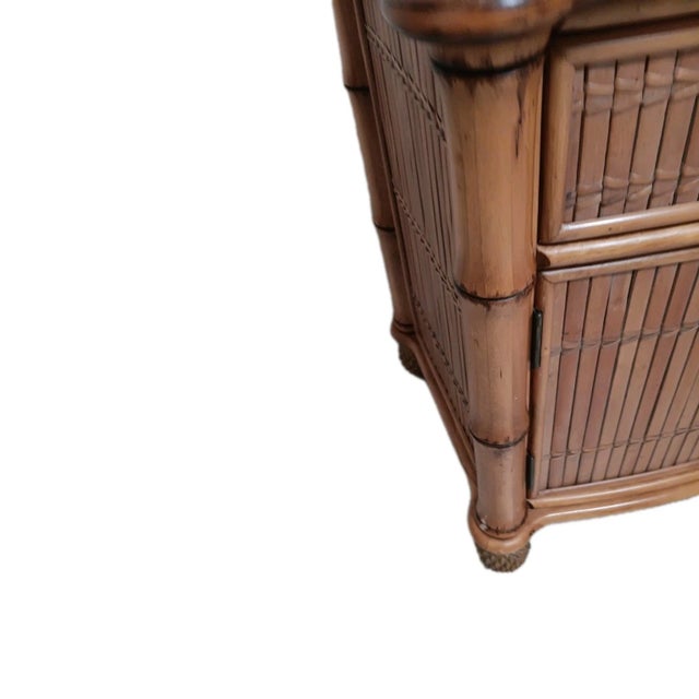 1980s Nightstand Bamboo Rattan Two Drawer Pelican Reef Style For Sale In Naples, FL - Image 6 of 7