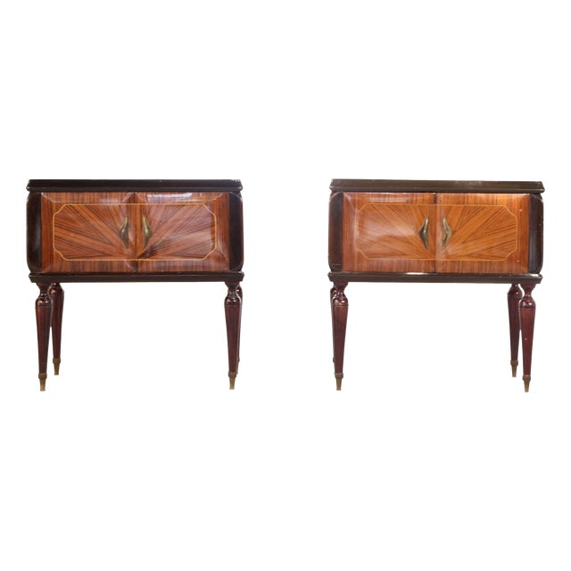 Italian Walnut Burl and Brass Nightstands, 1960s, Set of 2 For Sale