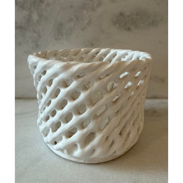 Mid Century Berardos Pottery Ceramic Woven Basket or Lattice Bowl For Sale - Image 4 of 9