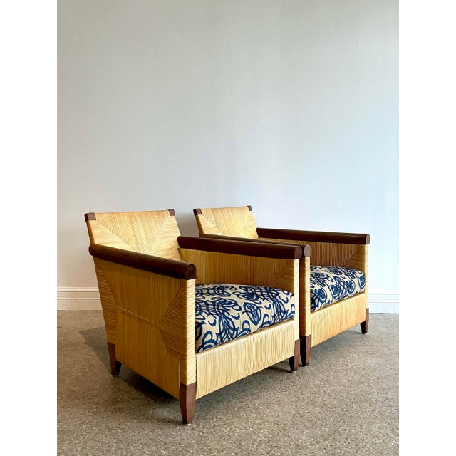 Late 20th Century Vintage John Hutton for Donghia “Merbau” Woven Rattan Lounge Chairs - A Pair For Sale - Image 5 of 12