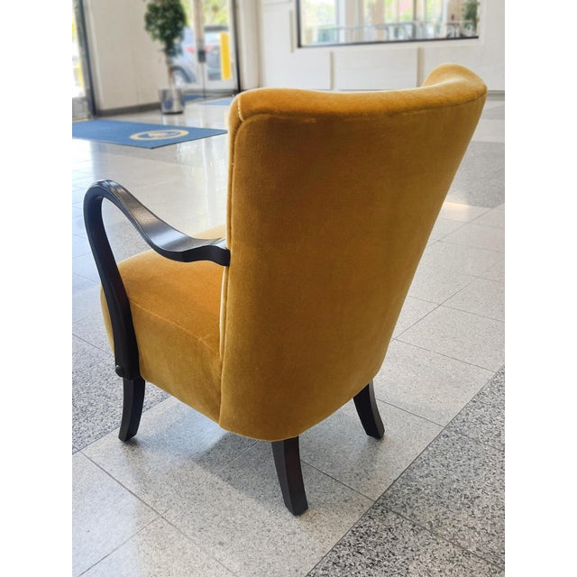 Alfred Christensen Danish Modern Wingback Armchair in Dedar Mohair For Sale - Image 9 of 12