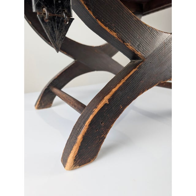Colonial Curul Stool in Leather and Wrought Iron, Mexico, 1940s For Sale - Image 12 of 18