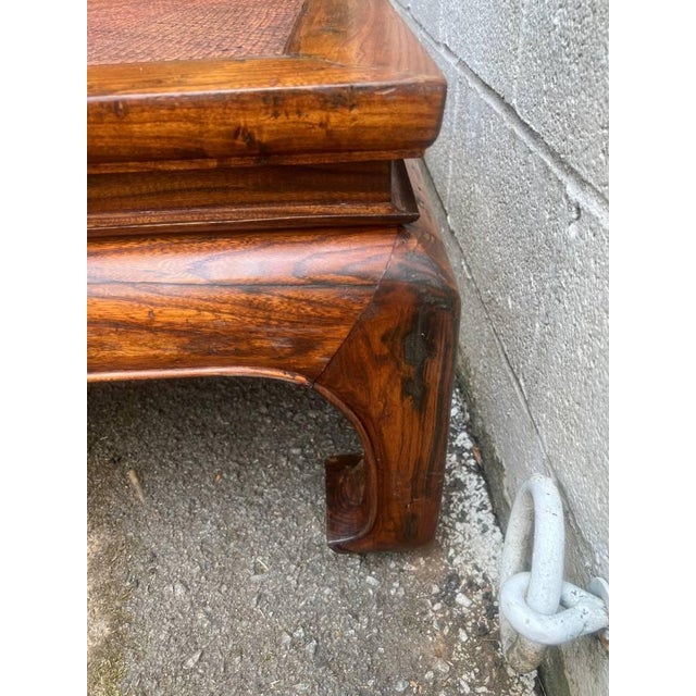 Antique Chinoiserie Teak Elmwood and Cane Top Coffee Table Circa 1920
