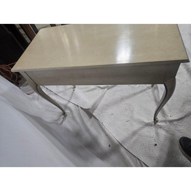 Mid-Century Modern Vintage French Provincial Cream & Blue Writing Desk / Vanity For Sale - Image 3 of 6