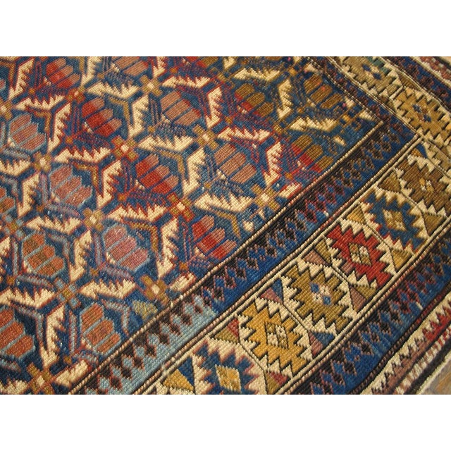 Textile 1900s Blue Navy Diamond Antique Caucasian Shirvan Rug 4' X 4'8" Handknotted Wool Carpet For Sale - Image 7 of 9