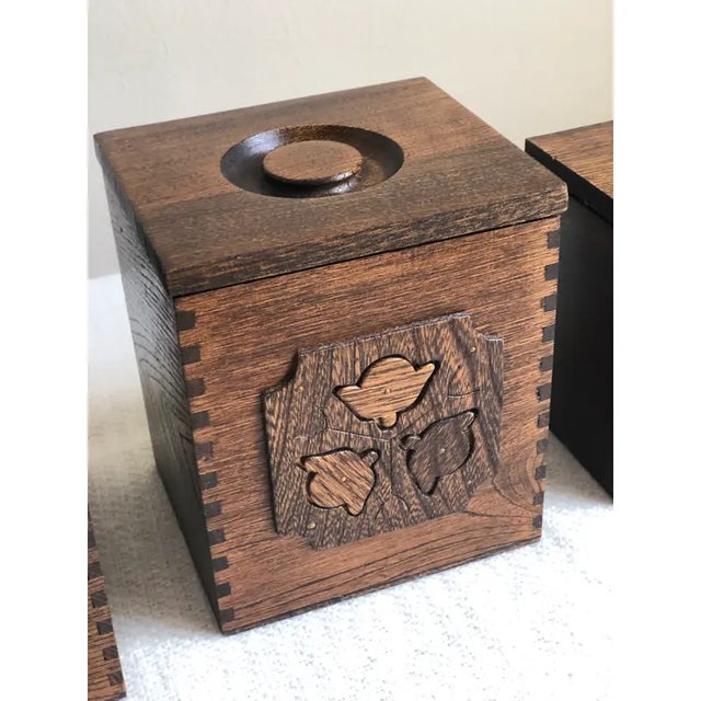 Sears, Roebuck & Compnay 1976 Sears Roebuck & Co. Carved Wood Kitchen Canisters- Set of 4 For Sale - Image 4 of 12