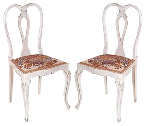 Set of Gustavian Chippendale Lacquered Walnut Chairs, 1940s