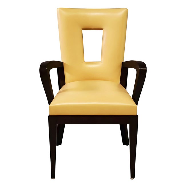 Dakota Jackson "Cadette II" sculpted wood Armchair finished black lacquer. The chair is Fully upholstered seat and back in...