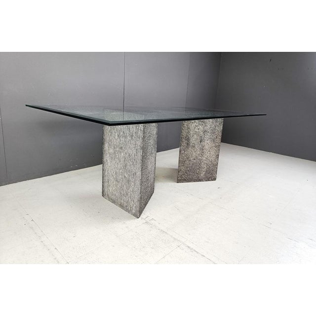 Vintage Brutalist GLass and Marble Dining Table, 1970s For Sale - Image 10 of 11