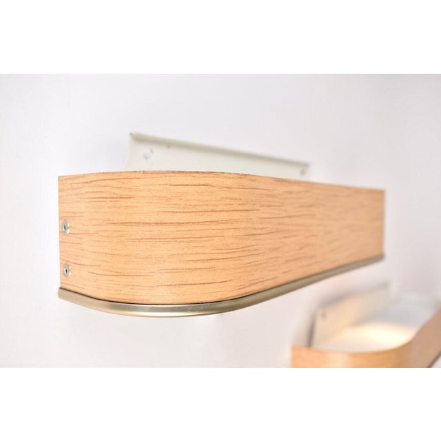 Metal Mid 20th Century Mid Century Modern Scandinavian Wall Sconces Faux Wood - a Pair For Sale - Image 7 of 10
