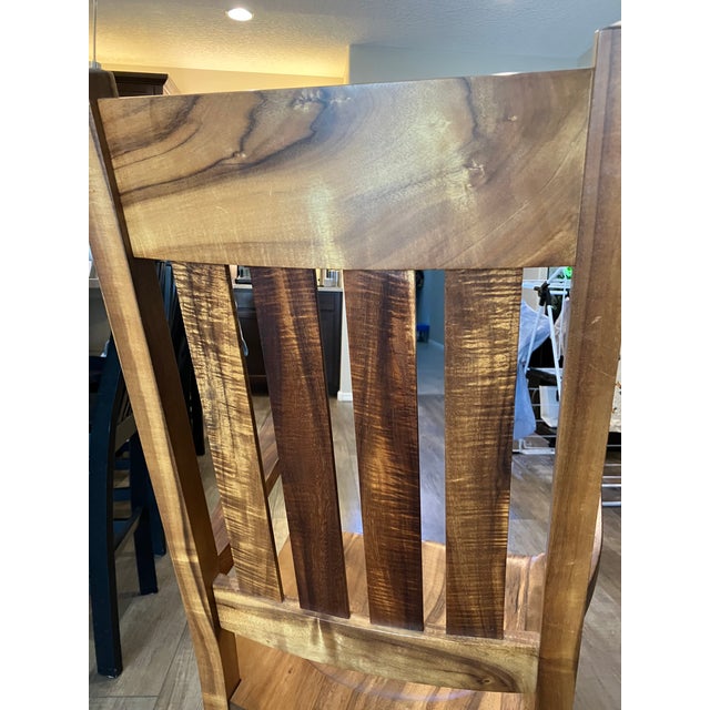 American 1990s Martin & MacArthur Hawaiian Slat Back Rocking Chair - Solid Hawaiian Curly Koa & Select Koa For Sale - Image 3 of 7