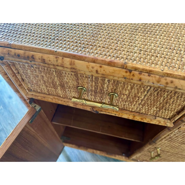 1990s Vintage MCM Bamboo Rattan Woven Wicker Cabinet For Sale - Image 5 of 12