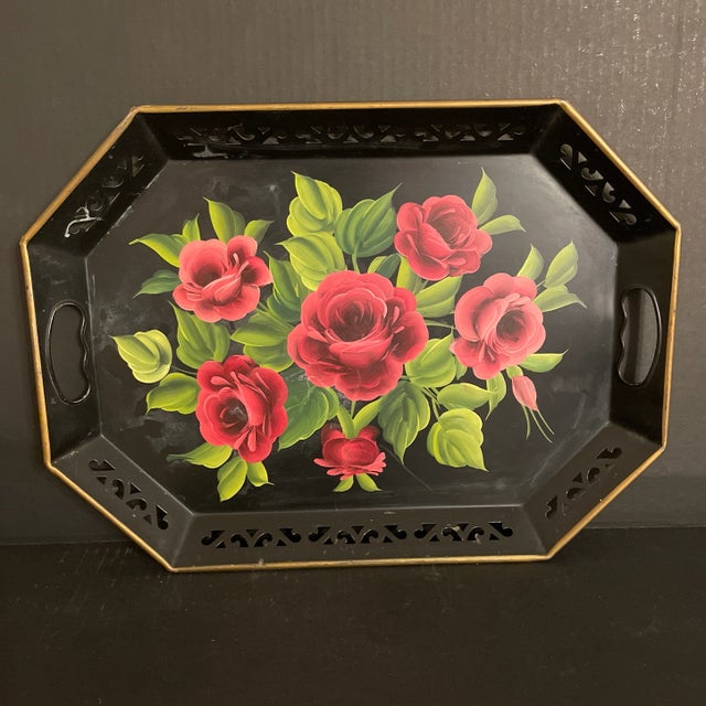 Antique Hand Painted Tole Tray Made for G Fox and Co For Sale - Image 11 of 11