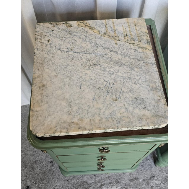Vintage Pair of Nightstands, French Louis XVI Style Marble-Top For Sale - Image 17 of 18