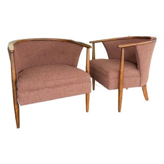 Reupholstered Mid Century Barrel Chair Pair For Sale