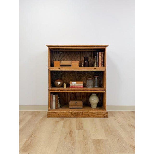 Antique Oak Four-Piece Barrister Cabinet With Glass Flip-Up Doors for Library For Sale - Image 13 of 17