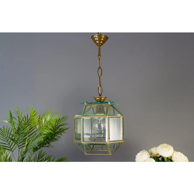Mid-Century Italian Geometric Beveled Glass & Brass Pendant For Sale - Image 17 of 18