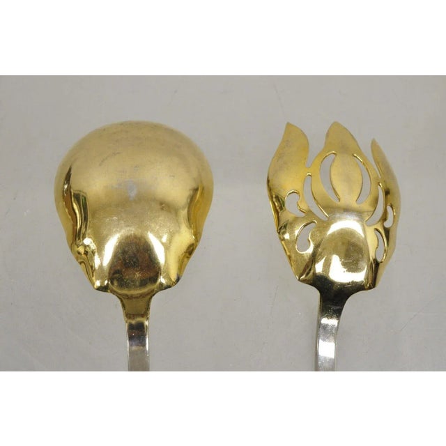 Metal Vintage Italian Baroque Style Epns Silver & Gold Plated Serving Spoon and Fork Set For Sale - Image 7 of 10