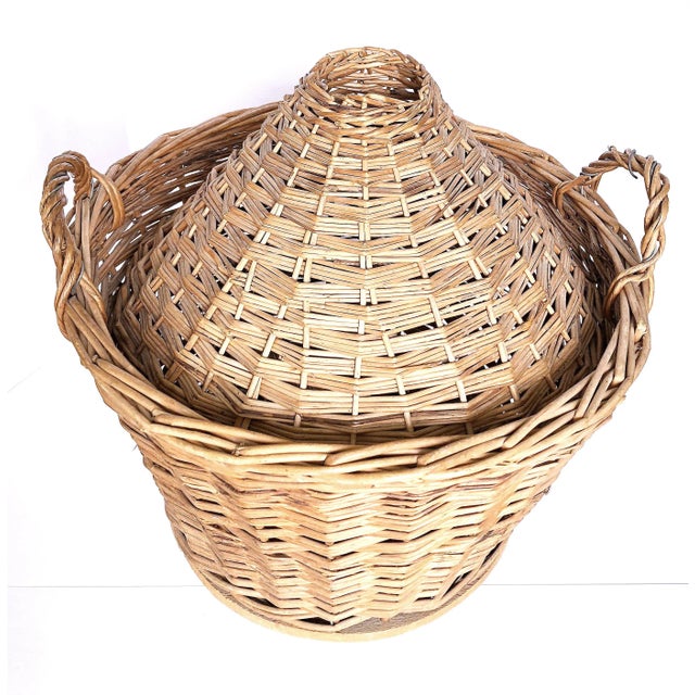 French Provincial Provance Woven Rattan "Made in France" Vino Bottle Basket For Sale - Image 3 of 6