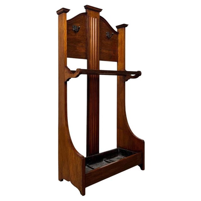 Antique Early 20th Century English Edwardian Walnut Hall Stand For Sale - Image 3 of 10