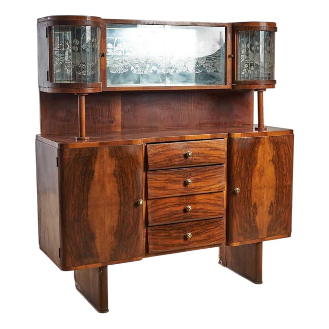 Art Deco Sideboard with Display Case For Sale