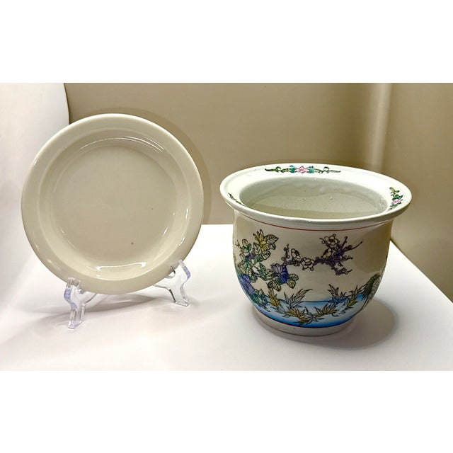 1970s Chinoiserie Porcelain Planter With Water Tray For Sale - Image 5 of 12