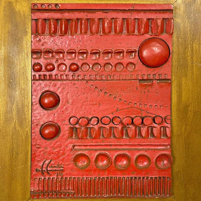 After Carlos Carlè, Argentine Modern Sculpture Painting, 1974, Red Ceramic & Gilt Wood For Sale - Image 10 of 18