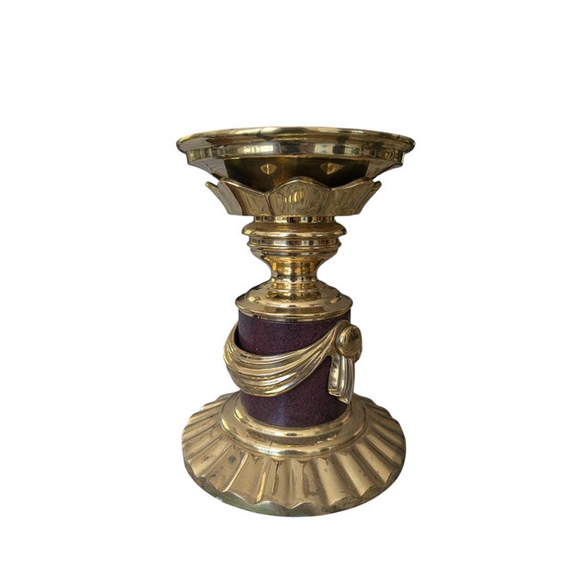 Mid 20th Century Vintage Solid Brass Swag Tassel Altar Pillar Candle Holder For Sale - Image 5 of 12