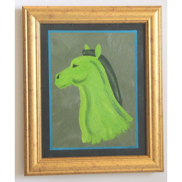 Horse Portrait Blue Minimalism Art Deco Abstract Original Oil Painting Cleo Plowden For Sale - Image 6 of 6