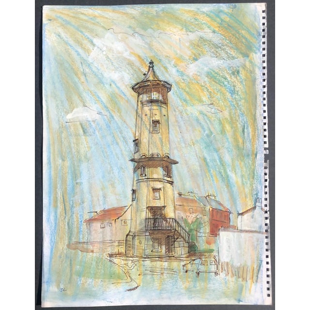 British artist Josie Capstick (1932-1998) of the Harwich High Lighthouse (built 1818) on the English coast in Essex....