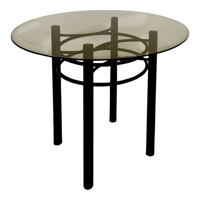 Relocation Super Sale! Classic 1980s Tubular Metal and Tinted Glass Table For Sale