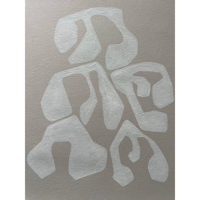 Abstract minimalist acrylic painting on French hand crafted cotton paper. Framed in a gold frame. All works on paper are...